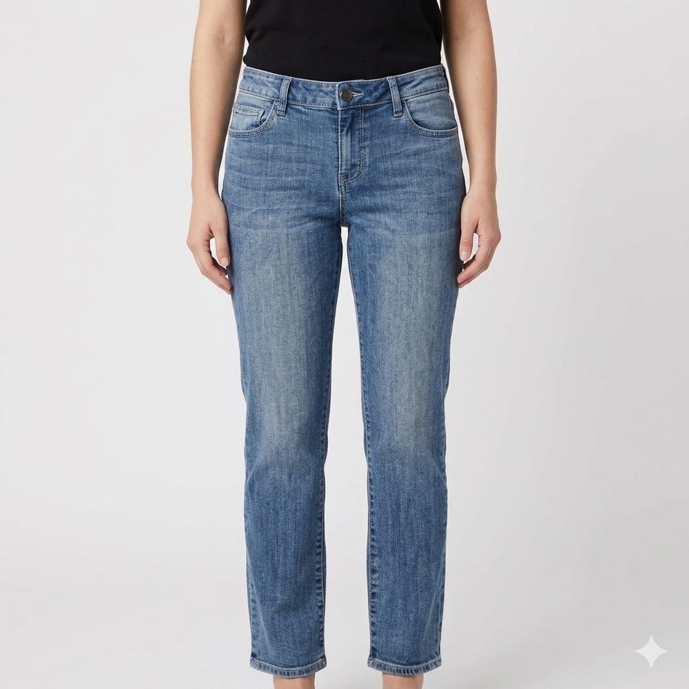 Medium Wash KUT from the Kloth Reese Ankle Straight Leg Jeans 6 Cotton Blend